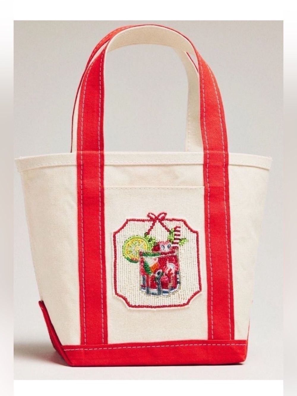 Anthropologie The Hartley Bloody Mary Beaded Cocktail Mini Cotton Canvas Tote